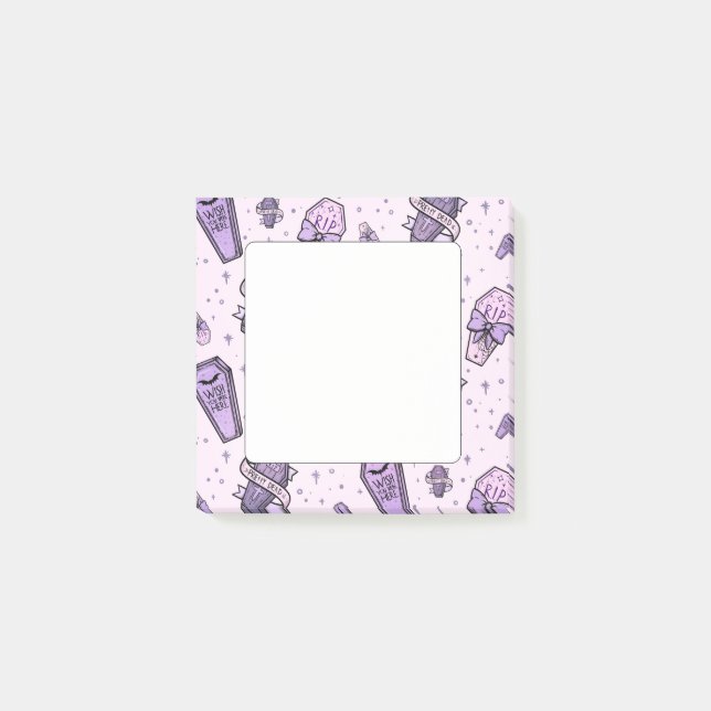 Pastel Goth Coffins Muster Post-it Klebezettel (Vorderseite)