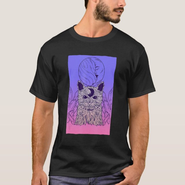 Pastel Goth Creepy Cat Cresent Moon Girl Gothic Wi T-Shirt (Vorderseite)
