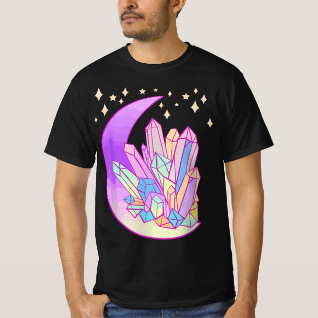 Pastel Goth Crystal Cluster Glowing Moon Kawaii Wi T-Shirt (Vorderseite)