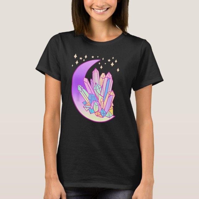 Pastel Goth Crystal Cluster Glows Moon Hexe T-Shirt (Vorderseite)