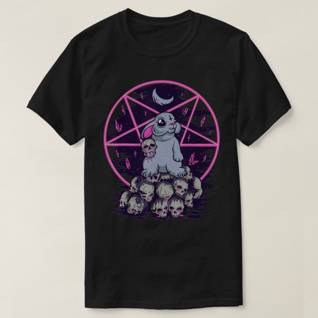 Pastel Goth Cute Creepy Bunny And Skull Menhera Wi T-Shirt (Design vorne)