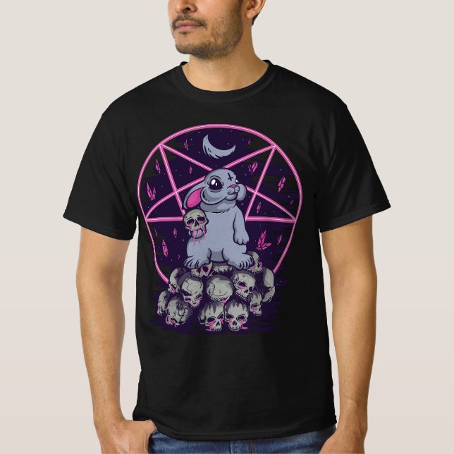 Pastel Goth Cute Creepy Bunny And Skull Menhera Wi T-Shirt (Vorderseite)