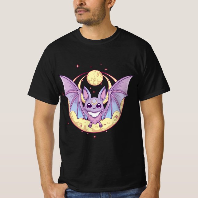 Pastel Goth Cute Creepy Crescent Moon Bat Kawaii E T-Shirt (Vorderseite)