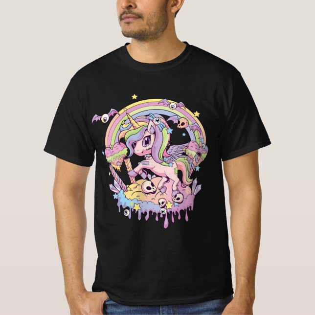 Pastel Goth Cute Creepy Unicorn Gothic Kawaii Menh T-Shirt (Vorderseite)