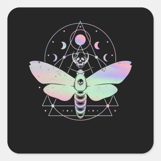 Pastel Goth Cute Moth Spiritual Moon Quadratischer Aufkleber (Vorderseite)