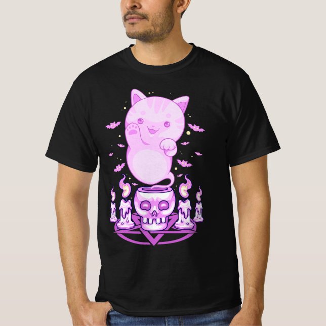 Pastel Goth Ghost Cat Boo Halloween Kitten Aesthet T-Shirt (Vorderseite)
