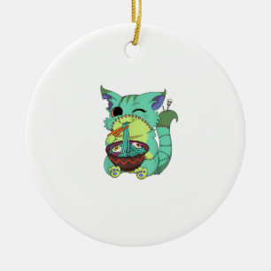 Pastel-Goth-gruseliges-Anime-Ramen-Katze-Halloween Keramik Ornament