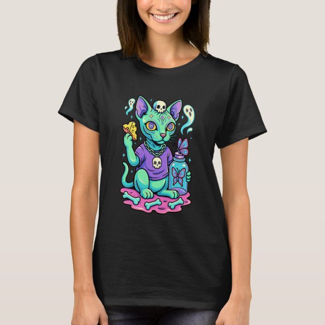 Pastel-Goth-Haarlos-Katze T-Shirt (Vorderseite)