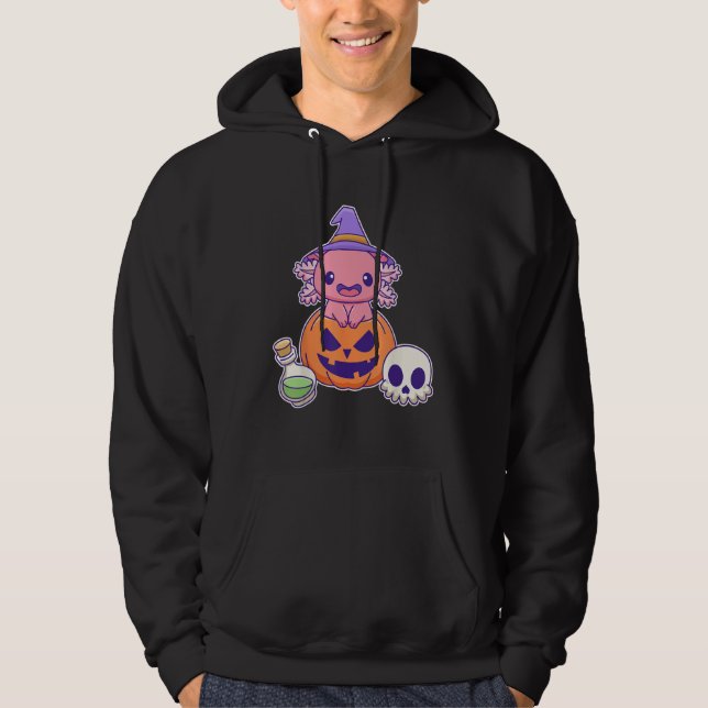 Pastel Goth Halloween Axolotl Witch Hoodie (Vorderseite)