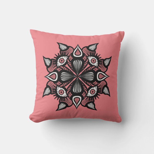 Pastel Goth Hexendesign - Schwarz-Rosa-Monster Kissen (Vorderseite)