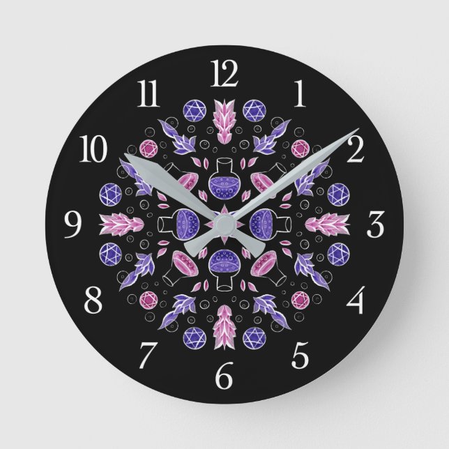 Pastel Goth Hexentrank Pentagram Pink lila Runde Wanduhr (Vorderseite)