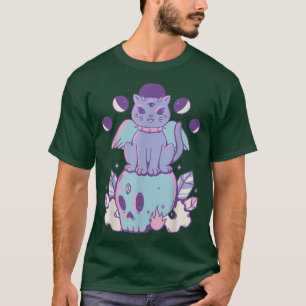 Pastel Goth Katze auf Schädelskelett Death Metal C T-Shirt
