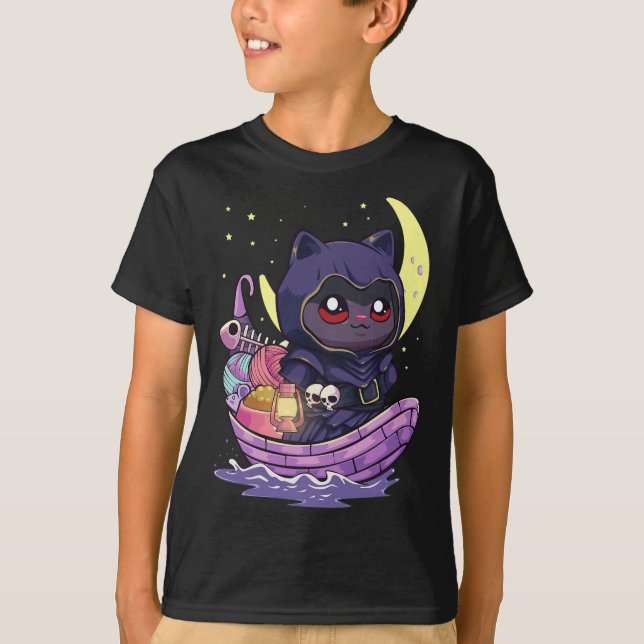 Pastel Goth Kawaii Anime Ferryman Cat With Yarn Cr T-Shirt (Vorderseite)