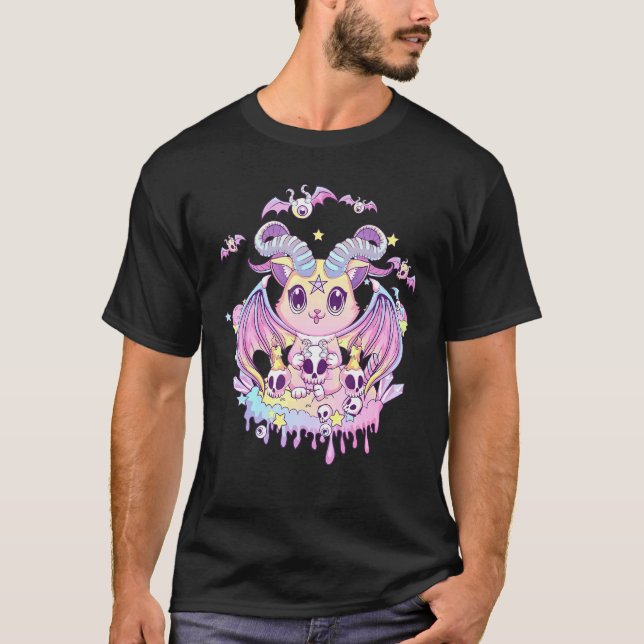 Pastel Goth Krampus Katze Niedliche, graue Teufels T-Shirt (Vorderseite)