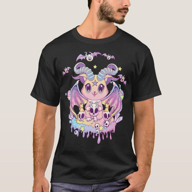 Pastel Goth Krampus Katze Niedliche, graue Teufels T-Shirt (Vorderseite)