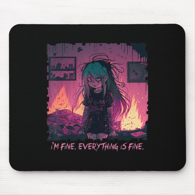 Pastel Goth Menhera I'm Fine Sad Anime Girl Creepy Mousepad (Vorne)