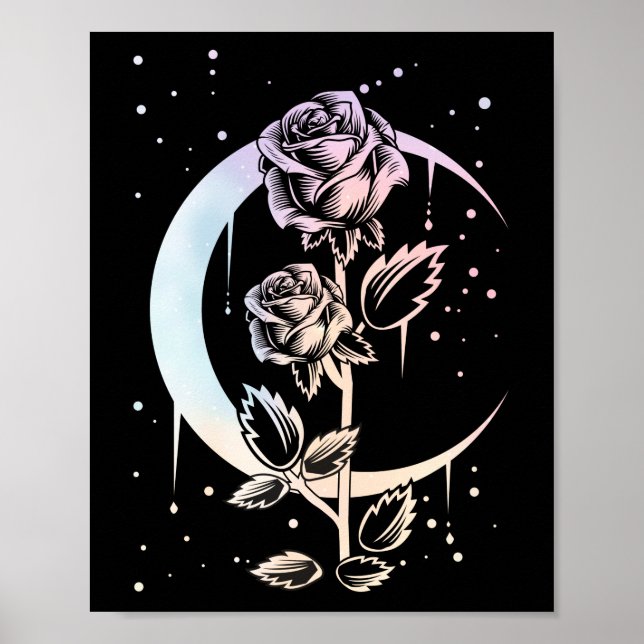 Pastel Goth Moon Blume Witchy Poster (Vorne)