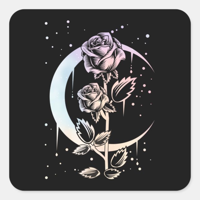 Pastel Goth Moon Flower Witchy Quadratischer Aufkleber (Vorderseite)