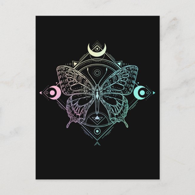 Pastel Goth Moon Gothic Wicca Crescent Butterfly Postkarte (Vorderseite)