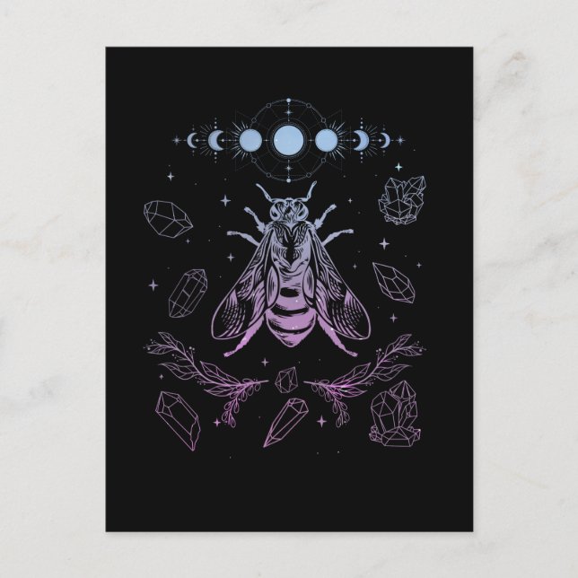 Pastel Goth Moon Insect Gothic Wicca Crescent Bien Postkarte (Vorderseite)