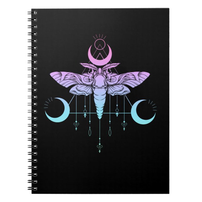 Pastel Goth Moon Kawaii Ästhetische Moth Notizblock (Vorderseite)