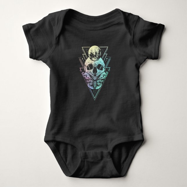 Pastel Goth Moon Skull Gothic Wicca Crescent Moth Baby Strampler (Vorderseite)