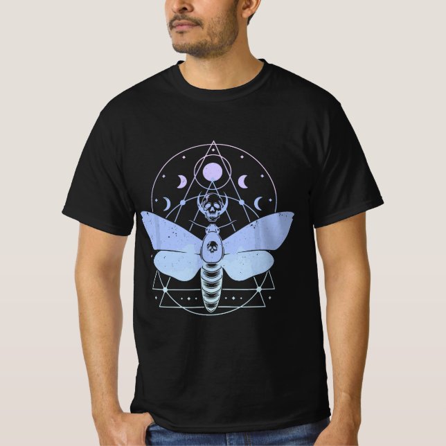 Pastel Goth Moth Moon Wiccan Crescent Skull  T-Shirt (Vorderseite)