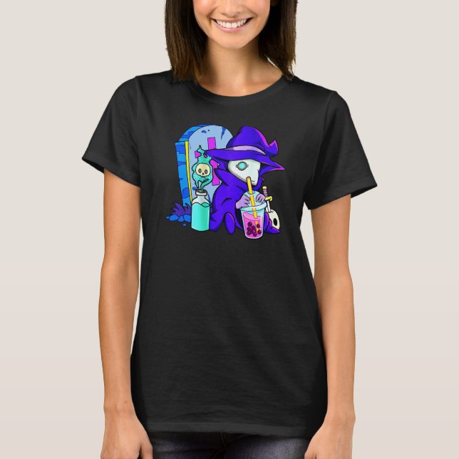 Pastel Goth Niedliche graue Pest Doctor Boba Blase T-Shirt (Vorderseite)