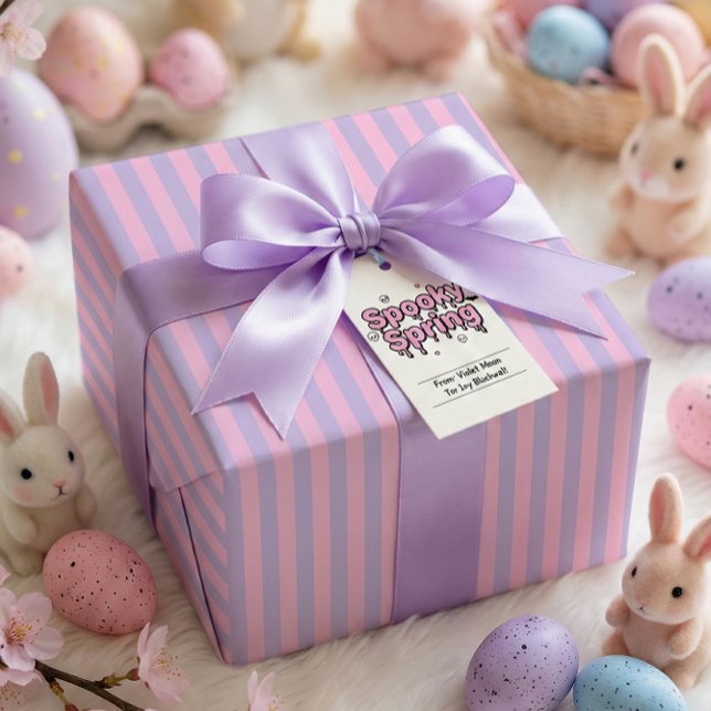 Pastel-Goth-Ostern Pink Lavendel gestreift  Geschenkpapier (Pastel Goth Easter Pink Lavender Striped Wrapping Paper)