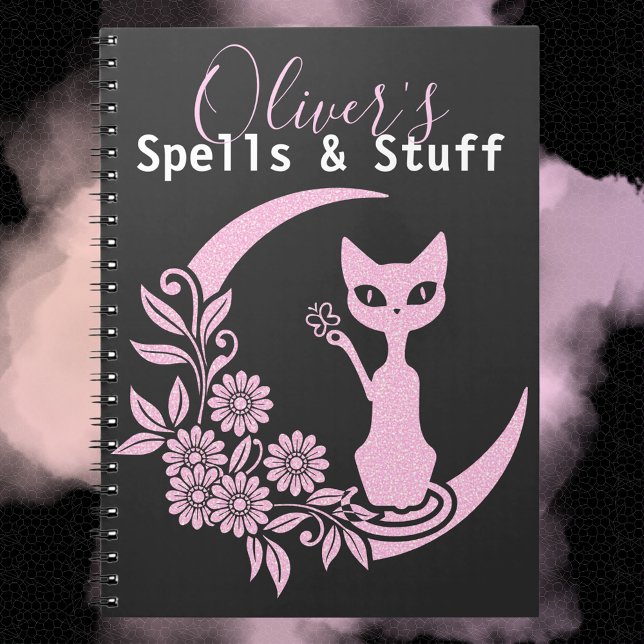 Pastel Goth Pink Crescent Moon Kitty Cat Zauber Notizblock (pastel goth notebook witch witchy pagan crescent moon kitty cat pink flowers spells book of shadows)