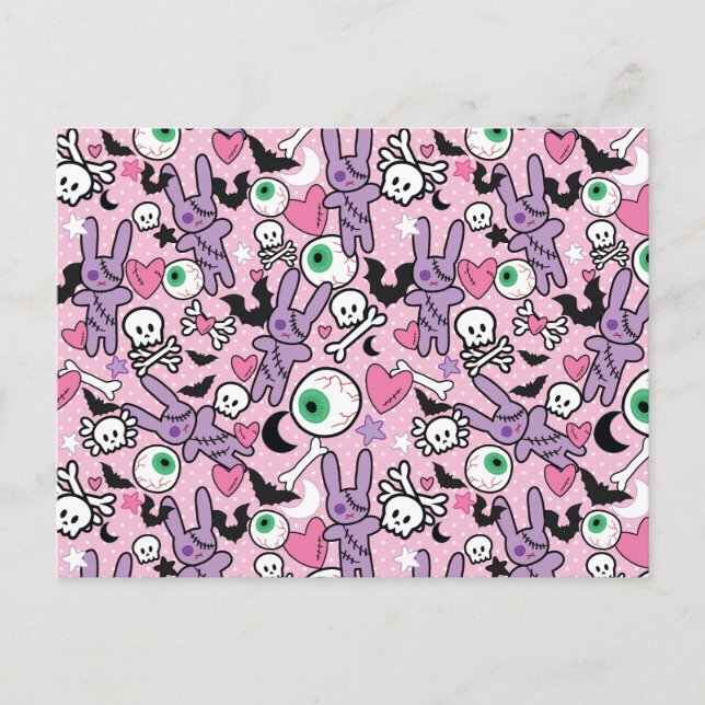 Pastel Goth Rockabilly Spooky Bunny Postkarte (Vorderseite)
