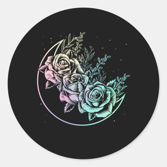 Pastel Goth Rose Moon Gothic Crescent Blume Runder Aufkleber (Vorderseite)