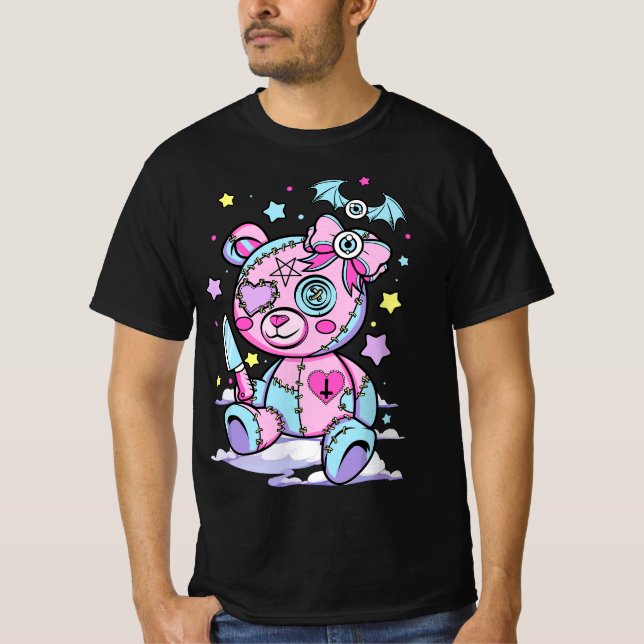 Pastel Goth Scary Cute Teddy Bear Wicca Witch Kawa T-Shirt (Vorderseite)