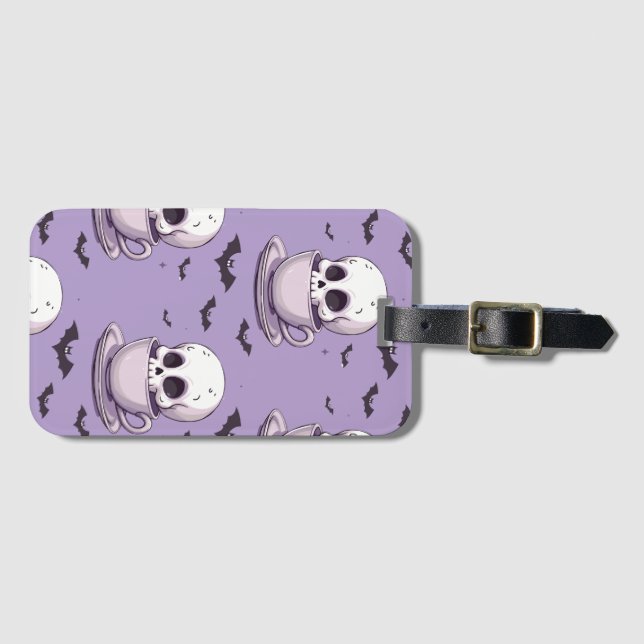 Pastel-Goth-Schädel in Teetasse Gepäckanhänger (Vorderseite (Horizontal))