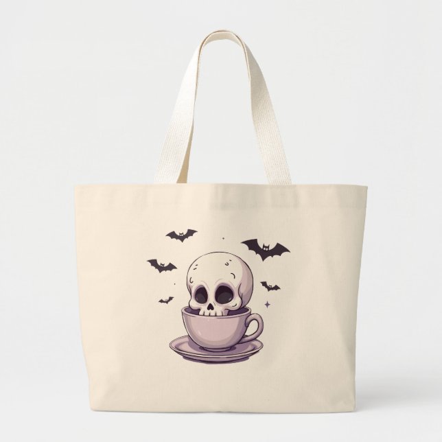 Pastel-Goth-Schädel in Teetasse Jumbo Stoffbeutel (Vorne)