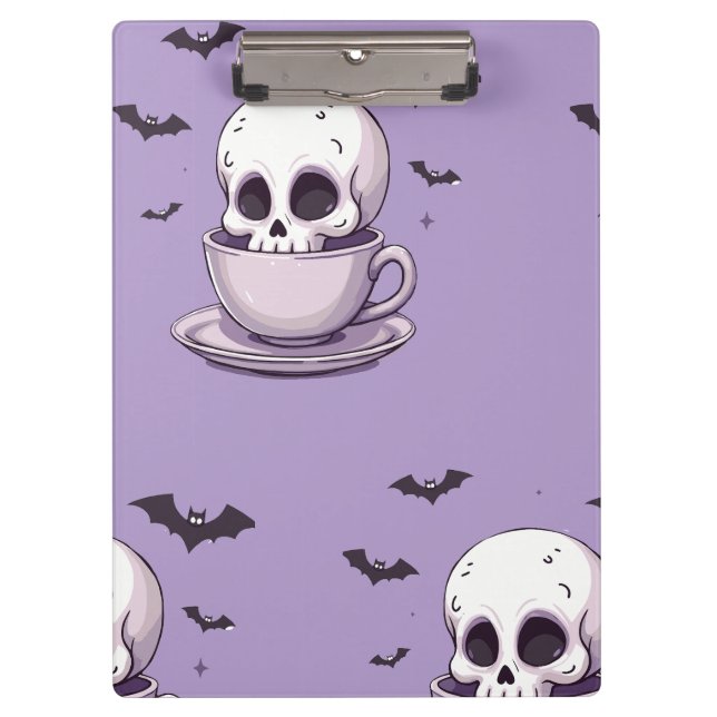 Pastel-Goth-Schädel in Teetasse Klemmbrett (Vorderseite)