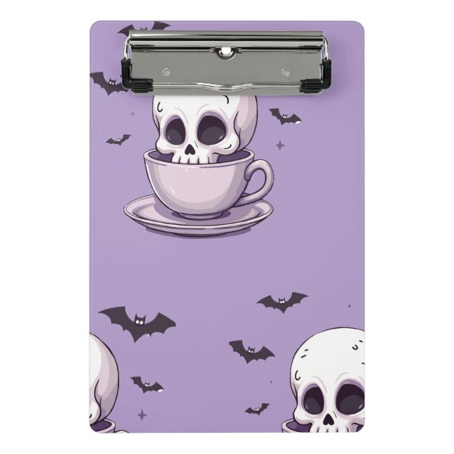 Pastel-Goth-Schädel in Teetasse Mini Klemmbrett (Vorderseite)