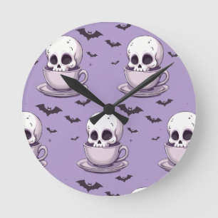 Pastel-Goth-Schädel in Teetasse Runde Wanduhr