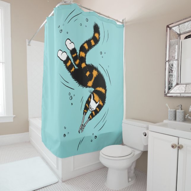 Pastel Goth Schwimmen Katze Skelett Duschvorhang (Beispiel)