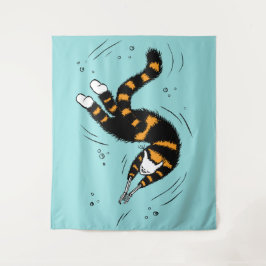 Pastel Goth Schwimmen Katze Skelett Wandteppich