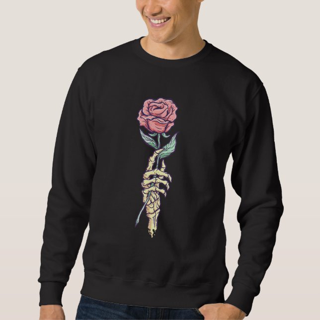 Pastel Goth Skeleton Hand halten eine Rote Rose Sweatshirt (Vorderseite)