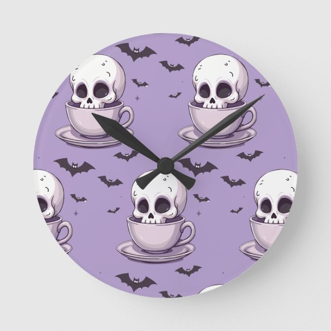 Pastel Goth Skull in Teacup Runde Wanduhr (Vorderseite)
