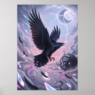 Pastel-Goth-Sturmrabe mit Totenkopf und Kristallen Poster