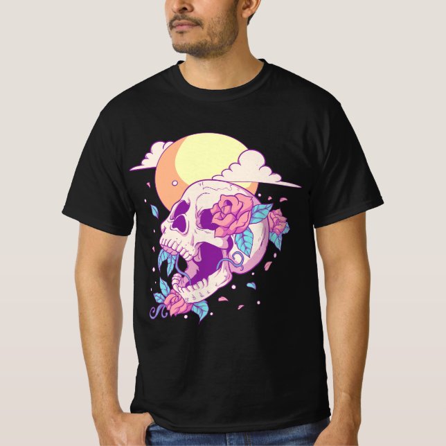 Pastel Goth Sugar Skull And Moon Kawaii  T-Shirt (Vorderseite)