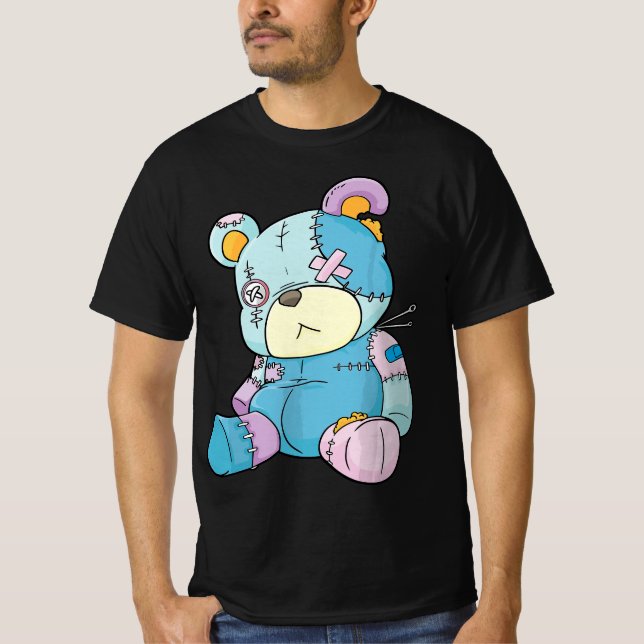 Pastel Goth Teddy Bear Nu Goth Menhera Kawaii Anim T-Shirt (Vorderseite)