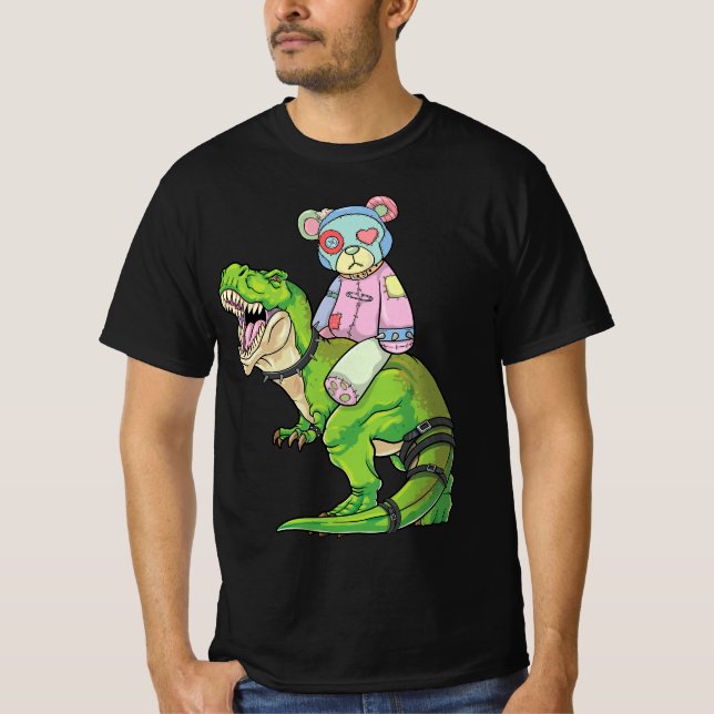 Pastel Goth Teddy Bear Riding Dinosaur T Rex Japan T-Shirt (Vorderseite)