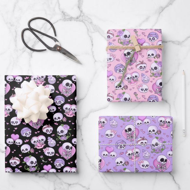Pastel Goth Valentine's Day Gift Wrapping Geschenkpapier Set (Vorderseite)