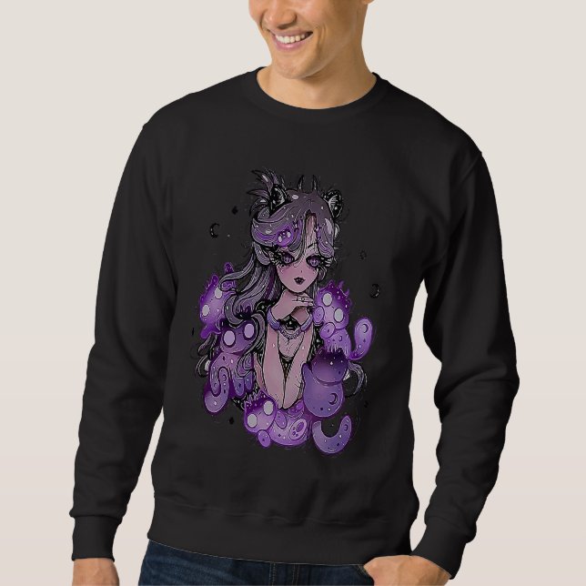 Pastel-Goth-Vampir-Mädchen mit Katzen Emo-Punk Sweatshirt (Vorderseite)