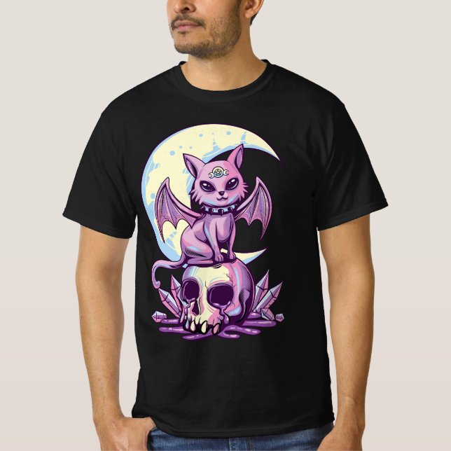 Pastel Goth Wiccan Cat Cute Creepy Witchy Cat and  T-Shirt (Vorderseite)
