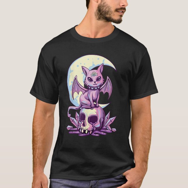 Pastel Goth Wiccan Cat Cute Creepy Witchy Cat and  T-Shirt (Vorderseite)